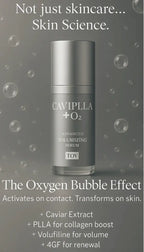CaviPilla + O2 Advanced Volumizing Serum bottle with bubbles and description