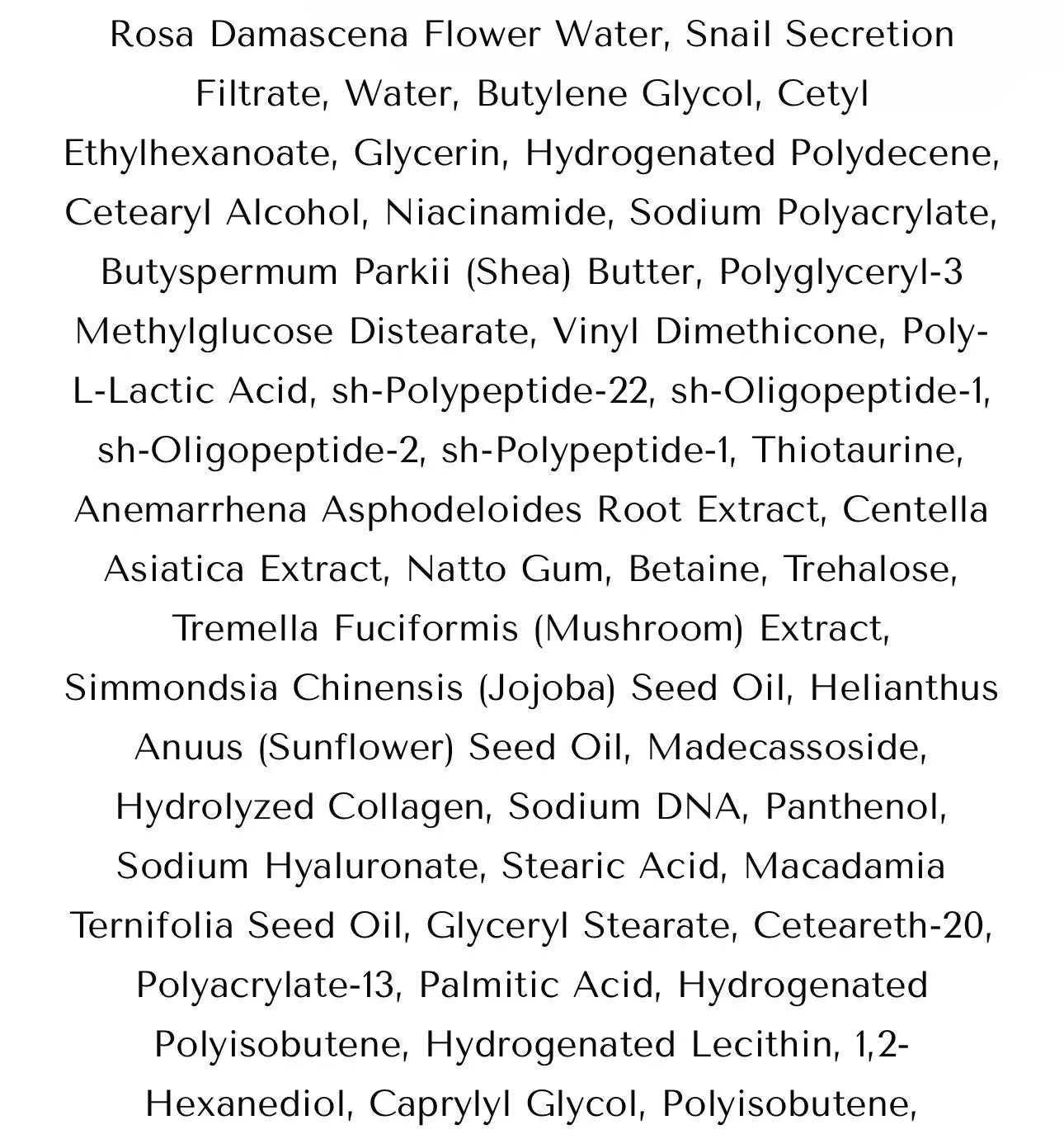 List of ingredients on a white background